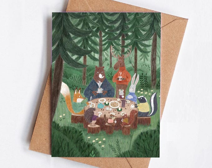 Art print illustration | Animals friends picking apples