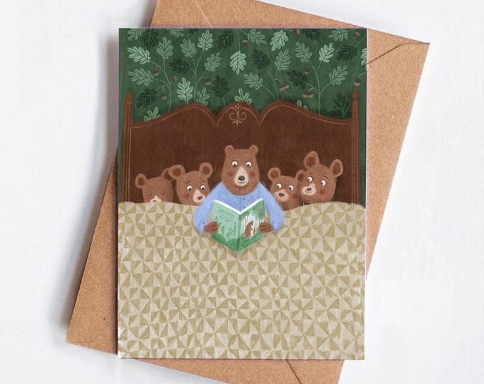 Art print illustration | Illustration of a mother bear with her little ones