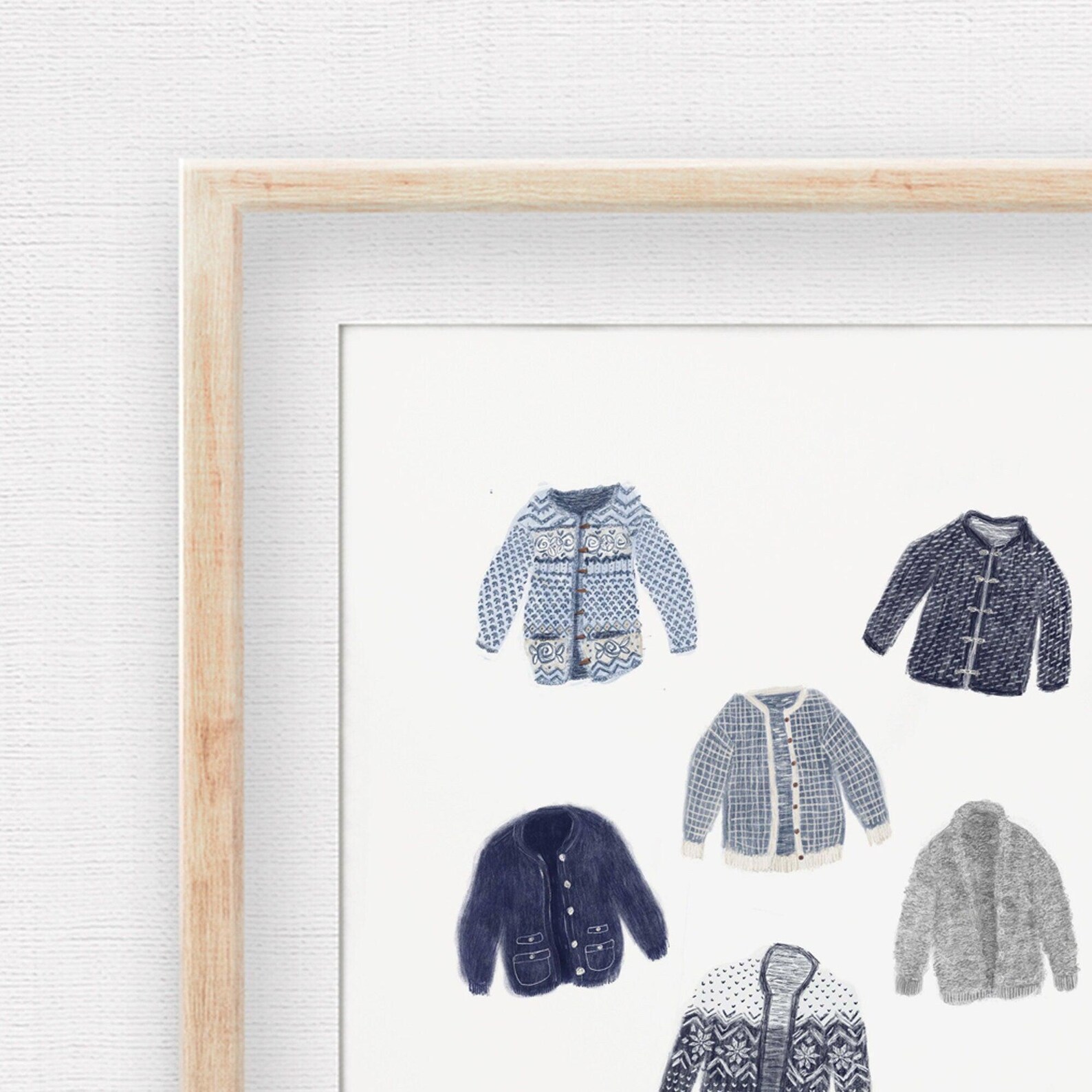 Art Print Illustration Knit Winter Sweaters House Warming Wall Decor