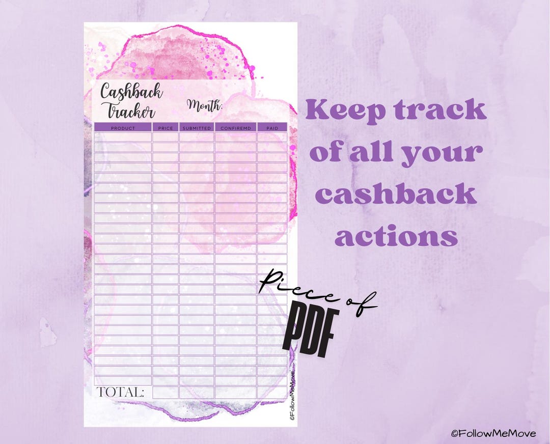Cashback Tracker | 25 Entries - Etsy