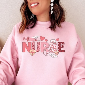 Sudadera de enfermera del día de San Valentín, suéter divertido de la escuela de enfermería, enfermera registrada con estampado de leopardo Camisa de manga larga de San Valentín, regalo para CRNA ICU