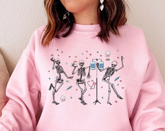 Dancing Skeleton Nurse Valentines Day Sweatshirt, Registered Nurse Sweater, Valentines Day Gift For Nurse, Nursing School Long Sleeve Shirt