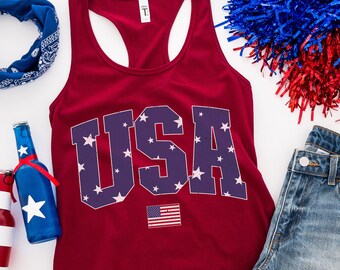 Retro 4th Of July Tank Top Women, USA Flag Tank, Funny July 4th Shirt, Cute Fourth Of July Shirt Women, Patriotic Tank, American Flag Tank