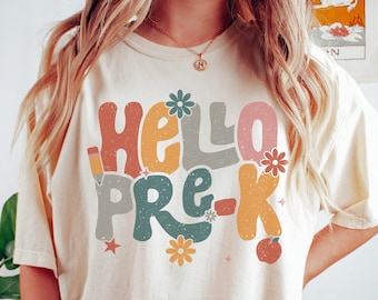 Camicia per insegnante prescolare retrò, camicia per insegnante di scuola materna felice primo giorno per nuovi insegnanti, camicia per insegnante di scuola materna per il primo giorno di scuola, maglietta per asilo