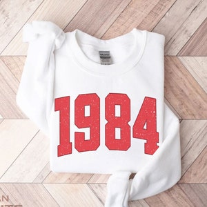 Vintage 1984 Sweatshirt, 1984 College Style Number Sweater, 1984 Birthday Year Number Sweat Shirts For Women, Pink 40th Birthday Sweatshirt