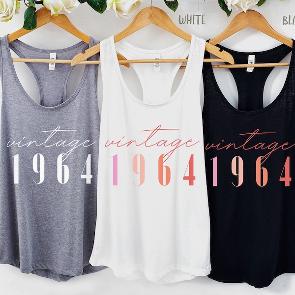 Classic 1964 Tank Tops For Women, Vintage 60th Birthday Year Number Tank, Cute 60th Milestone Best Friend Bday Shirt For Her, 60 Bday Tank