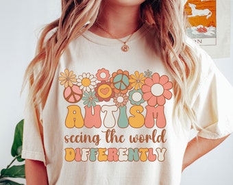Koszulki retro dla nauczycieli edukacji specjalnej, Groovy T-shirt z motywem świadomości autyzmu, koszulka Autism Mom Comfort Colors, koszulka Neurodiversity