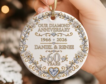 60th Anniversary Christmas Ornament, Custom Diamond Wedding Anniversary Gift for Husband Wife, 60 Years of Marriage Gift, Wedding Keepsake