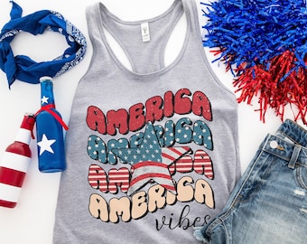 Retro 4. Juli Tank Top Frauen, amerikanische Flagge Tank, lustiges 4. Juli Shirt, süße vierte Juli Shirt Frauen, patriotischer Tank, USA Flagge Tank