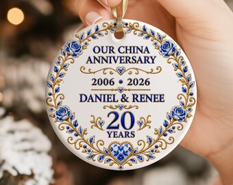 20th Anniversary Christmas Ornament, Custom China Wedding Anniversary Gift for Husband Wife, 20 Years of Marriage Gift 20th Wedding Keepsake