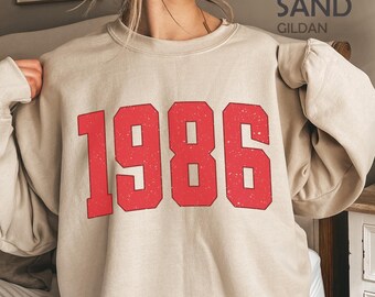 Vintage 1986 Sweatshirt, 1986 College Style Number Sweater, 1986 Birthday Year Number Sweat Shirts For Women, Pink 40th Birthday Sweatshirt