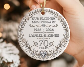 70th Anniversary Christmas Ornament, Custom Platinum Wedding Anniversary Gift for Husband Wife, 70 Years of Marriage Gift, Wedding Keepsake