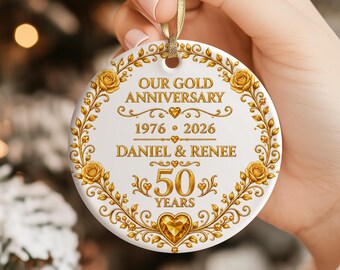 50th Anniversary Christmas Ornament, Custom Gold Wedding Anniversary Gift for Husband Wife, 50 Years of Marriage Gift, 50th Wedding Keepsake