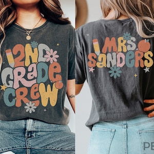 Camiseta personalizada para maestro de segundo grado, camiseta de feliz primer día de clases para maestros, camiseta personalizada con nombre para el primer día de clases de segundo grado.