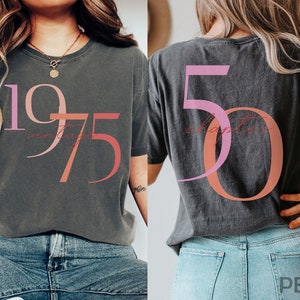 Classic 1975 Shirts For Women, Vintage 50th Birthday Year Number Tshirt For Him, 50th Milestone Bday Gift For Her, Custom 50 Bday T-Shirt