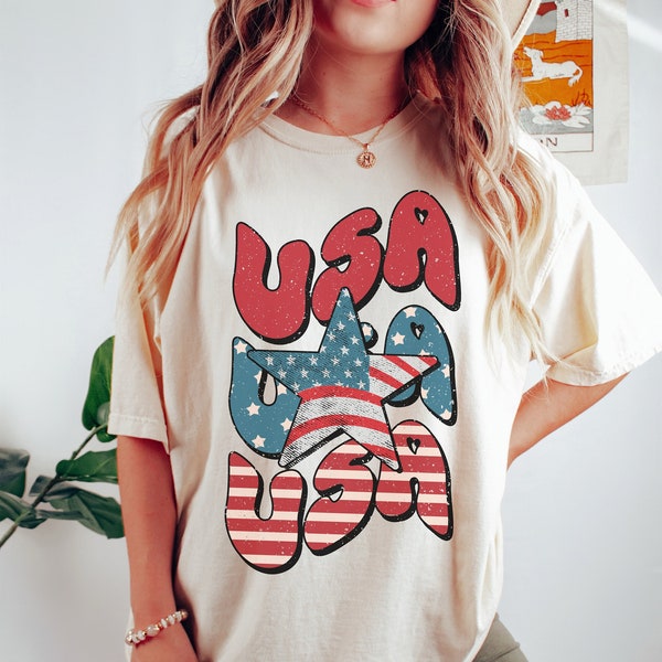 Retro USA Flag Comfort Colors Shirt, 4th Of July Tee, Retro Funny Fourth Of July Shirt, Womens 4th of July Shirt, America Patriotic Tshirt