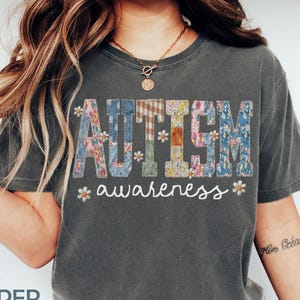 Autism Awareness Shirt, In April We Wear Blue, Faux Patchwork Special Education Teacher Tshirt, Occupational Therapy Tee, ABA Therapy Shirt