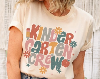 Retro Kindergärtnerin Shirt, glücklicher erster Schultag Shirt für Lehrer, 1
