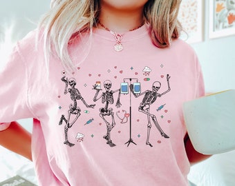 Dancing Skeleton Nurse Valentines Day Shirt, Registered Nurse T-Shirt, Valentines Day Gift For Nurse, Nursing School Comfort Colors Tshirt