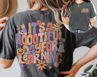Personalized Kindergarten Teacher Halloween Shirt, Funny Fall Elementary Teacher Shirt, Ghost Halloween Custom Preschool Teacher Name Tshirt