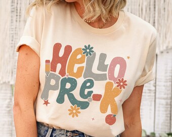 Camicia per insegnante prescolare retrò, camicia per insegnante di scuola materna felice primo giorno per nuovi insegnanti, camicia per insegnante di scuola materna per il primo giorno di scuola, maglietta per asilo