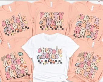 Nautical Bachelorette Party Shirts, Funny Beach Bachelorette Cruise Shirts, Retro Last Sail Before the Veil Tee, Let’s Get Nauti Bride Shirt