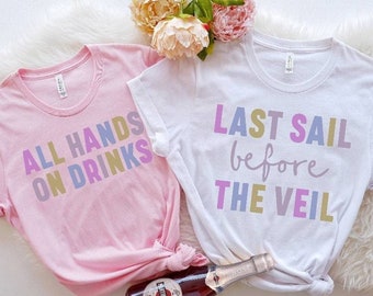 Dernière voile avant la chemise de voile, chemises de Bachelorette à thème nautique, chemises de soirée nuptiale se préparent, chemises de soirée Bachelorette de croisière