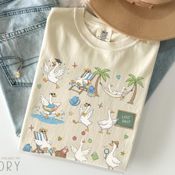 最後の学校の日を祝う先生のシャツ、グース先生のサマーシャツ、最後の学校の日を祝う先生のTシャツ、先生への学年末の贈り物