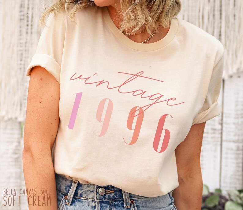 Classic 1996 Shirts For Women, Vintage 30th Birthday Year Number Tshirt For Him, 30th Milestone Best Friend Bday Gift For Her, 30 Bday Shirt Soft Cream