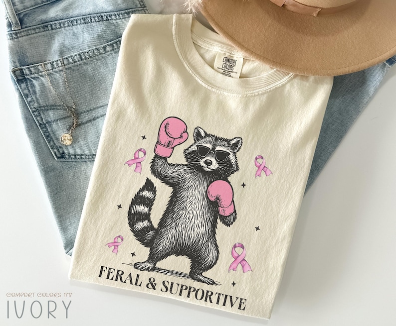Supportive Racoon Breast Cancer Awareness PNG Png, Feral and Fighter Png, Funny Raccoon ...