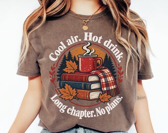 Cozy Book Lover T-Shirt, Autumn Reading, Fall Coffee Books Shirt, Reader Outfit, Fall Teacher Shirt, Back to School Educator, Pumpkin Tee