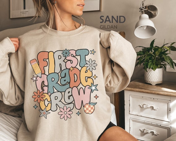 Retro First Grade Teacher Sweatshirt, 1st Grade Teacher Shirt for First Day Of School, Kindergarten Teacher Shirt, Preschool Teacher Sweater