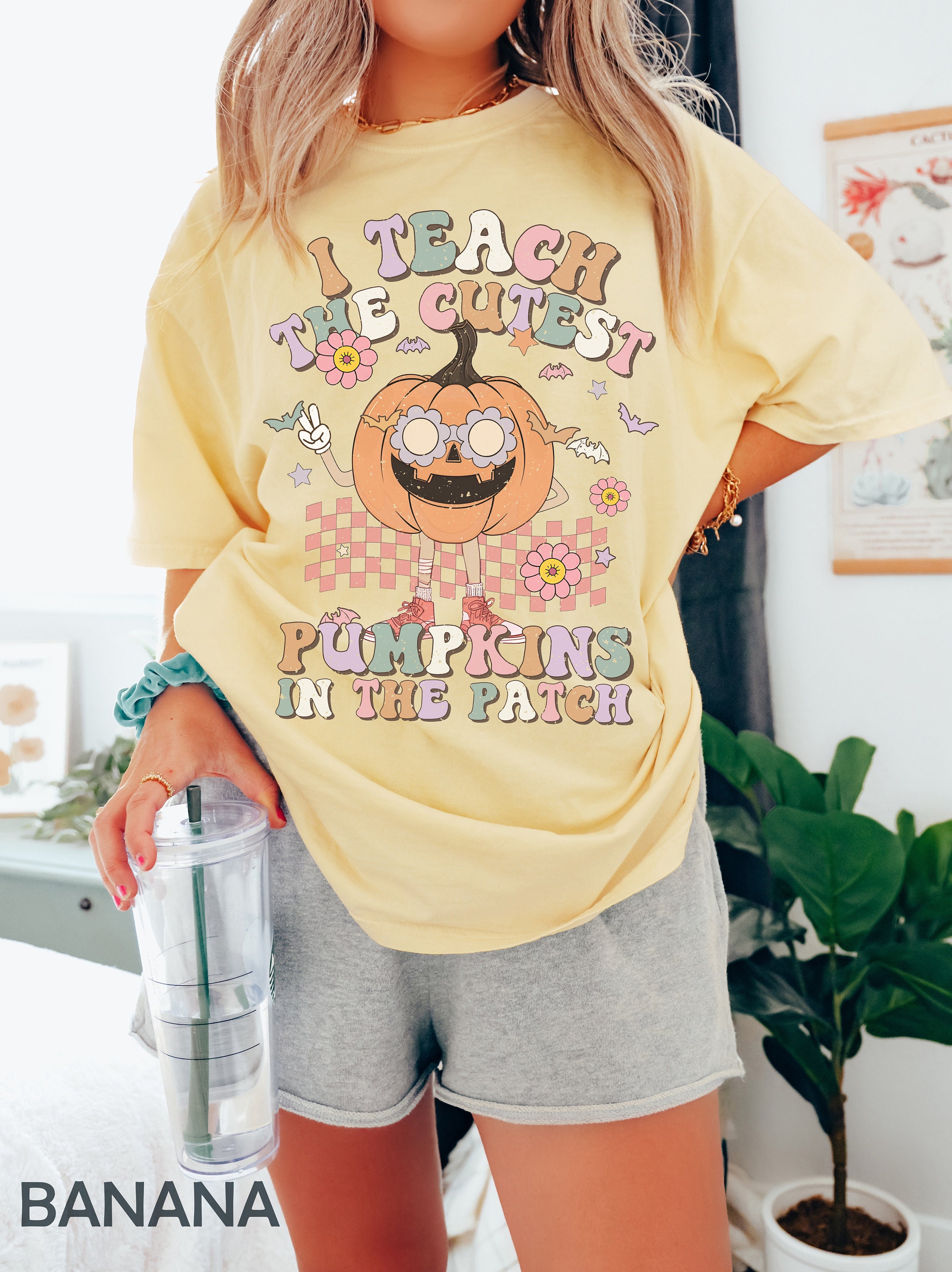 Discover I Teach The Cutest Pumpkin In The Patch Shirt, Retro Preschool Teacher Thanksgiving Shirt, Funny Pumpkins Fall Kindergarten Teacher Tshirt