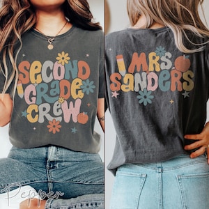 Camiseta personalizada para maestro de segundo grado, camiseta de feliz primer día de clases para maestros, camiseta personalizada con nombre para el primer día de clases de segundo grado.