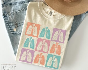 Koszulka Comfort Colors® dla terapeuty oddechowego, koszulka dla terapeuty oddechowego, koszulka RT RRT, koszulka Rainbow Lung Nerd, pielęgniarka pulmonologiczna