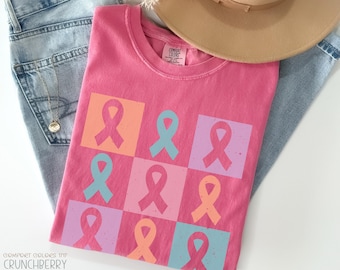 Comfort Colors® Breast Cancer Support Squad Shirt, Retro Checkered Breast Cancer Awareness Shirt, Retro In October We Wear Pink Ribbon Tee
