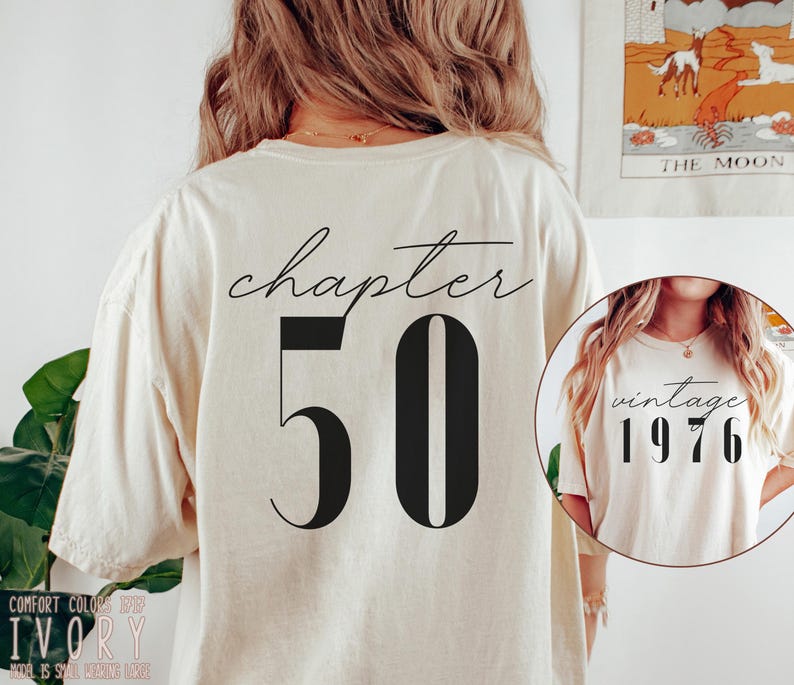 Classic 1976 Shirts For Women, Vintage 50th Birthday Year Number Tshirt For Him, 50th Milestone Bday Gift For Her, Custom 50 Bday T-Shirt ComfortC: Ivory