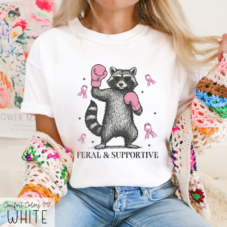 Supportive Racoon Breast Cancer Awareness PNG Png, Feral and Fighter Png, Funny Raccoon ...