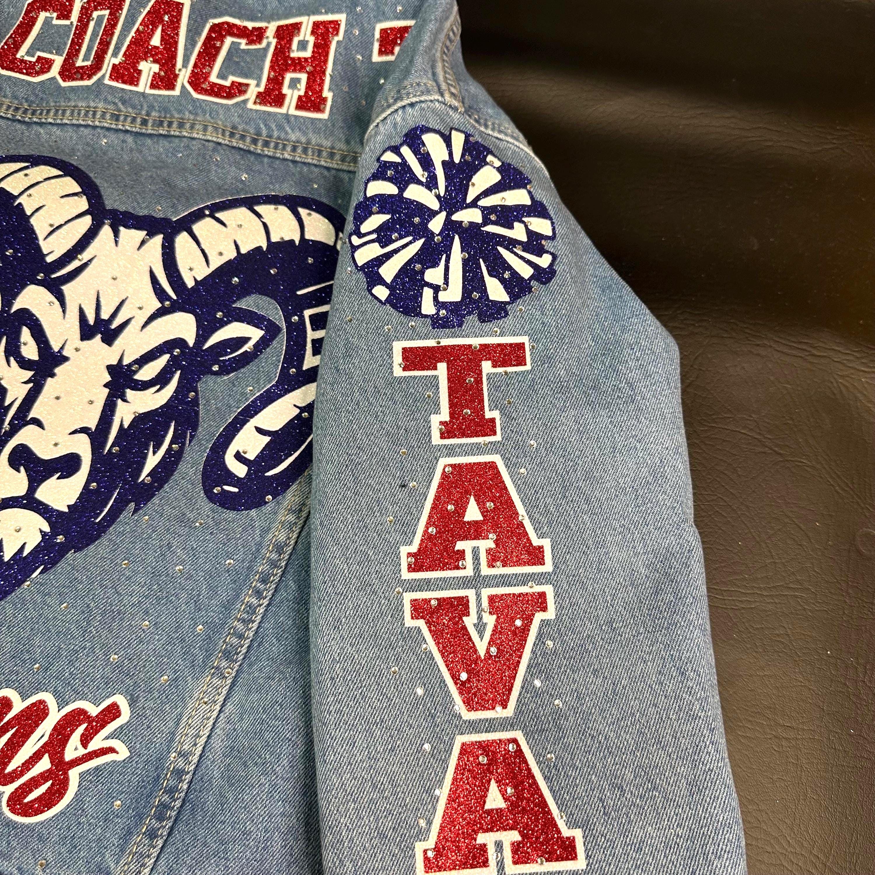 Game Day Fan Gift Custom Rams Glitter and Rhinestone Denim Jacket ...