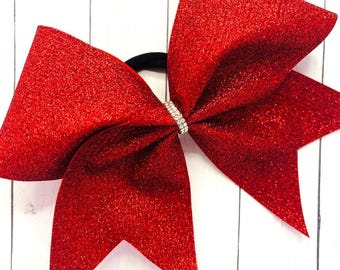 Glitter Cheer Bow Cheer Competition Cheer Bow Team Cheer Bow Glitter Red Cheer Bow School Cheerleading Bow Cheer Gift Cheerleading Comp Bow