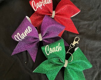 Keychain Cheer Bow Personalized Cheer Bag Tag Mini Cheer Bow with Name Custom Cheer Gift Cheerleader Gift for Cheer Team Bag Tag Coach Gift