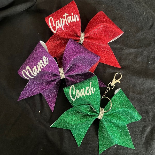 Keychain Cheer Bow Personalized Cheer Bag Tag Mini Cheer Bow with Name Custom Cheer Gift Cheerleader Gift for Cheer Team Bag Tag Coach Gift