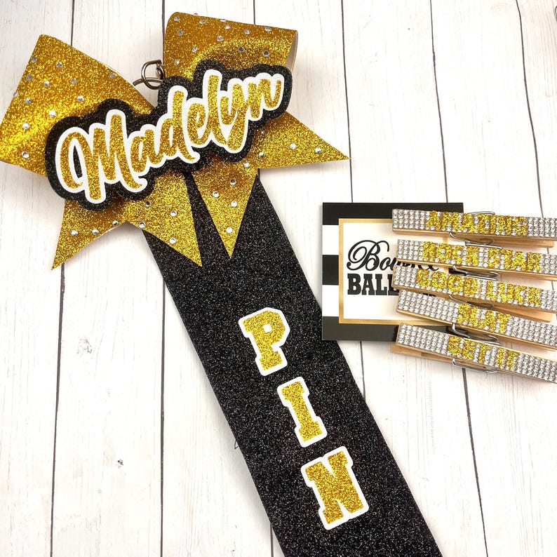 Pin Me Ribbon With Rhinestones Pin Me Bow Cheer Pins Cheer Bow Bag Tag ...