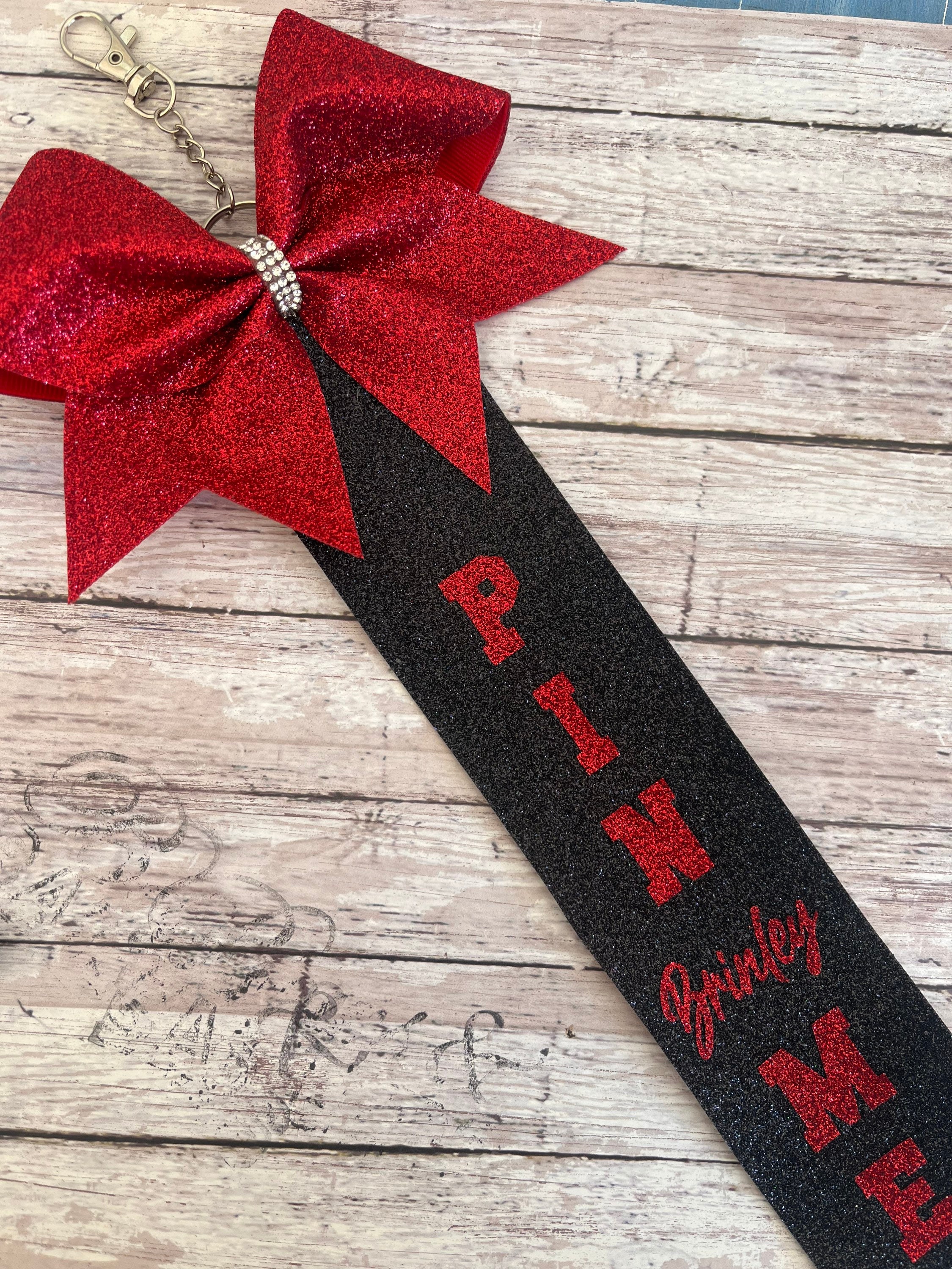 Pin Me Ribbon, Personalized Cheer Keychain, Multiple Color Options