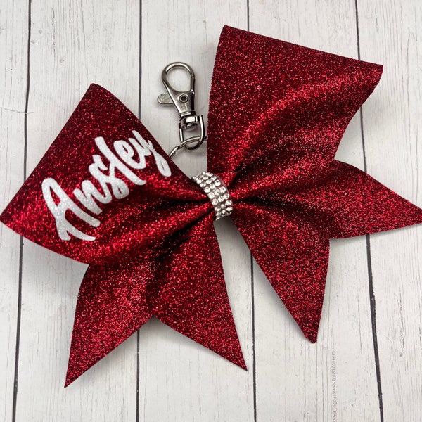 Blue Keychain Cheer Bow Cheer Bag Tag Cheer Team Gift Personalized Cheer Bow Bag Tag Mini Cheer Bow with Name Custom Cheer Gift for Coach