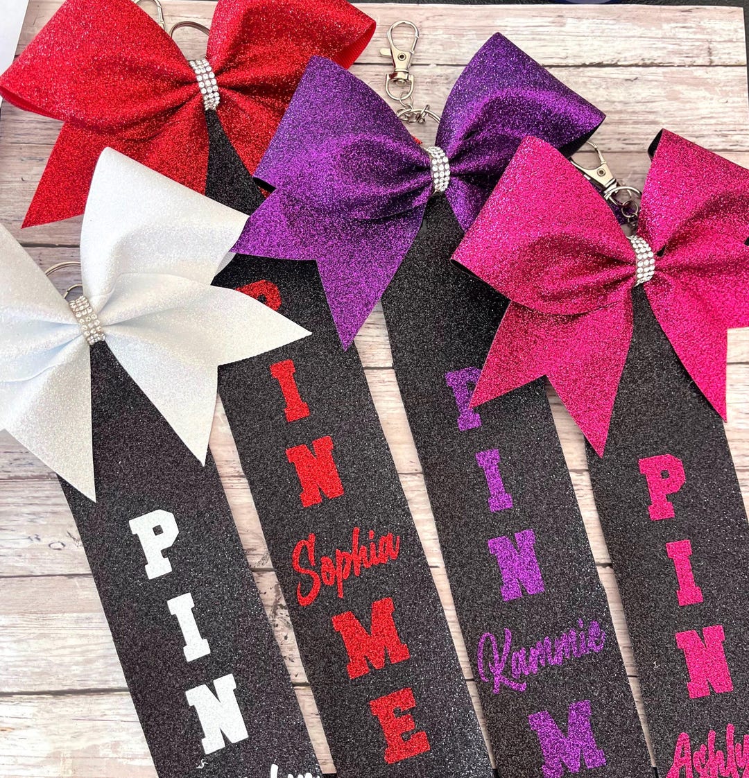 Pin Me Bow Pin Trading Ribbon Pin Me Ribbon Pinme Competition Cheer Bow ...
