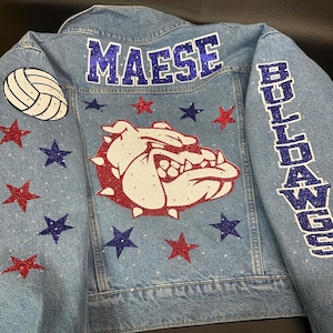 Volleyball Custom Jean Jacket: Game Day Team Spirit Denim Jackets Made to Order Personalized Jacket BullDawgs