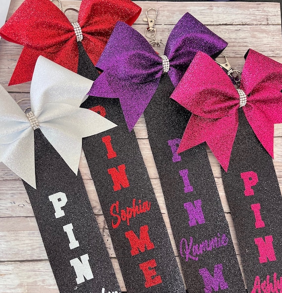 Pin Me Bow Pin Trading Ribbon Pin Me Ribbon Pinme Competition Cheer Bow for Cheer  Pins Cheer Pin Ribbon Team Gift Cheer Gifts Custom Bow 