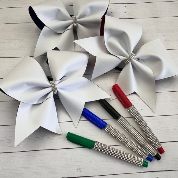 Autograph Cheer Bow Keepsake Cheer Bow End of the Season Gift Autograph Bow with Rhinestone Marker Cheer Competition Gift Signature Bow