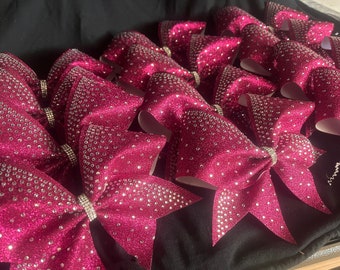 Hot Pink Rhinestone Cheer Bow: Glitter All Star Competition Bow